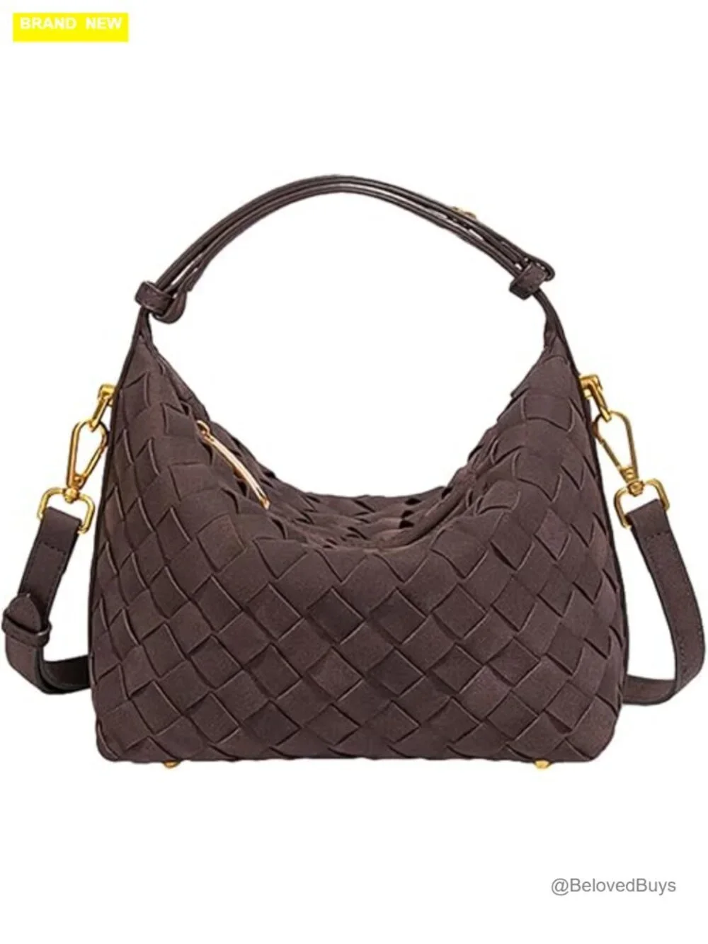 Faux Suede Woven Hobo Bag Shoulder Tote Crossbody Slouchy Handbag